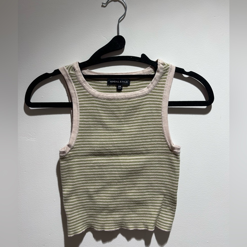 Pacsun, dark green and cream striped cropped tank top, XS/S